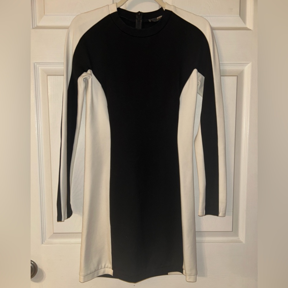 ABS Monochrome Black & White Long Sleeve Stretchy Dress